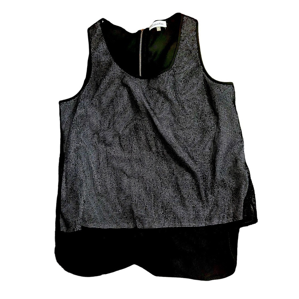 Calvin Klein Black Mesh White Liner Top with Zipper Back